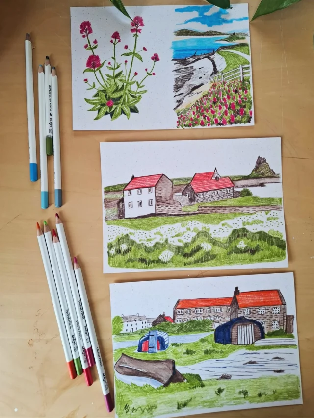 Lindisfarne sketches! I'm taking part in the summer arty challenge with @clairefontaine_finearts in July, and they kindly sent me a lovely box of goodies to use in my entry. I spent some time today making preparatory sketches and testing the paper and the pencils from @darwi_world. This is the Misca mixed media paper, which is made from eco-friendly elephant grass and has an interested speckled texture and pattern. Swipe through for a close up!
[Ad - gifted]

Thanks @clairefontaine_finearts for selecting me and the lovely materials! 

#sketchbookillustration #landscapeillustration