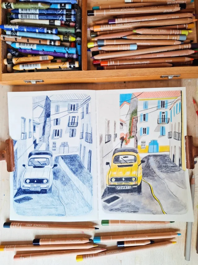I fell in love with this reference from @sarajanesayerpaints for @drawdailytogether instantly, those pops of yellow and blue! Of course, I then spent too long on this and actually prefer my monochrome sketch 😆
.
.
.
#sketchbookillustration #landscapeillustration #sketchbookartist