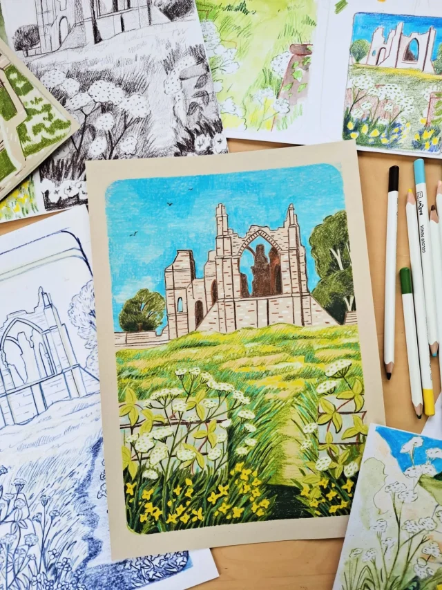 🌞The summer arty challenge with @clairefontaine_finearts and @darwi_world is finally here! This is my entry for the theme of "summer break." 

🌿 For me, the ideal summer break involves exploring beautiful places that combine nature and history. So my piece features a view across a summer meadow to the ruined 12th century priory on Lindisfarne Island in Northumberland, a really magical place!

🎨 Part of the challenge was to use the materials kindly provided by Claire Fontaine. I was really interested to experiment with their sand-toned mixed media paper, and I really liked the effect of letting the paper show through in certain areas to capture the warm stone of the priory.

🌸 Thanks again @clairefontaine_finearts for selecting me and providing the lovely box of materials!

Paper: Clairefontaine PaintON Mixed Media MIX9 Pad 27 Sheets 250gsm in Neutral
Pencils: Darwi fine art coloured pencils and watercolor pencils.
I also used a bit of gouache and a white pencil for highlights.